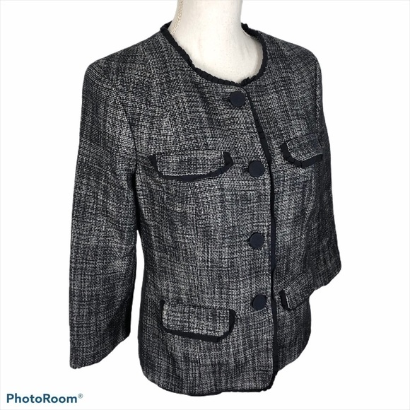 Talbots Woven Blue Ribbon Trim Jacket Sz 8 - Picture 2 of 8